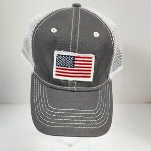Gray White Trucker Polyester Cap with American Flag